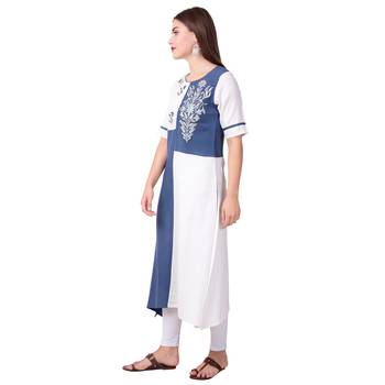 Teal19 Women Embroidered Rayon Straight Casual Kurtis 4