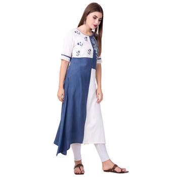 Teal19 Women Embroidered Rayon Straight Casual Kurtis 5