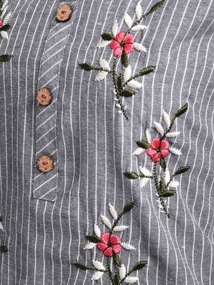 Women grey Cotton Embroidered Kurta and Pant Set 3