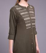 Women brown Cotton Embroidered Kurta and Pant Set