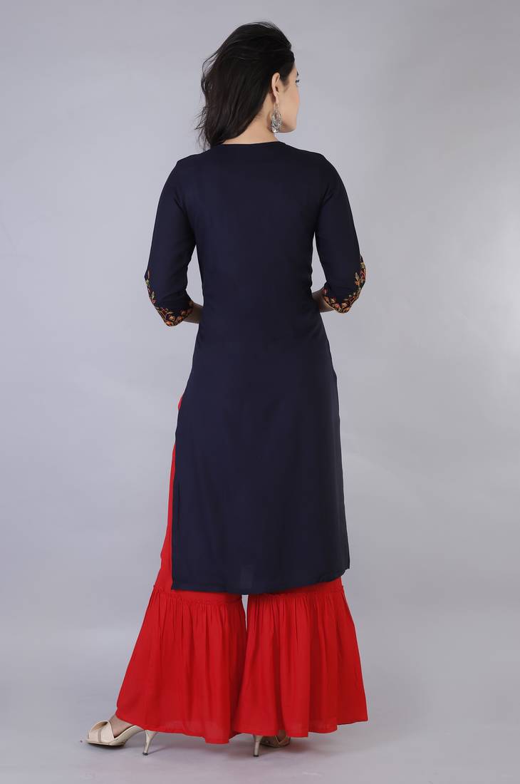 Women multicolor Viscose Embroidery Kurta with Sharara Set