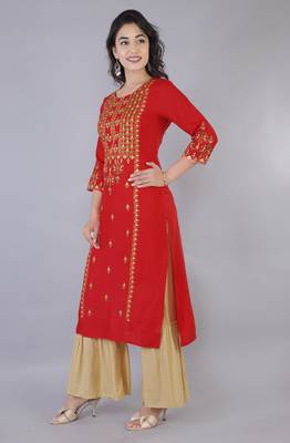 Women multicolor Viscose Embroidery Kurta with Sharara Set 1