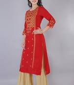 Women multicolor Viscose Embroidery Kurta with Sharara Set