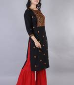 Women black Viscose Embroidery Kurta with Sharara Set