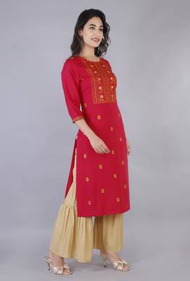 Women pink Viscose Embroidery Kurta with Sharara Set 1