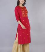 Women pink Viscose Embroidery Kurta with Sharara Set