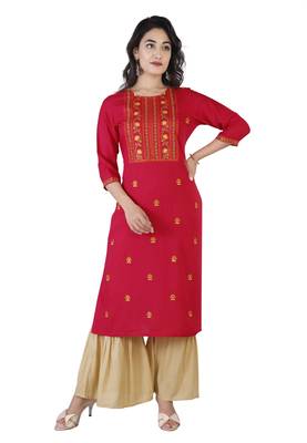 Women pink Viscose Embroidery Kurta with Sharara Set 2