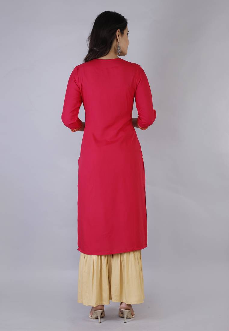 Women pink Viscose Embroidery Kurta with Sharara Set