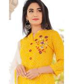 Women yellow Viscose Embroidered Kurta and SKIRT & COTTON DUPATTA SET