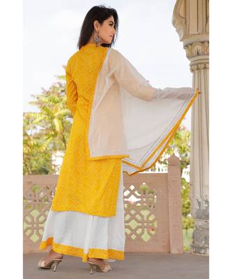Women yellow Viscose Embroidered Kurta and SKIRT & COTTON DUPATTA SET 2