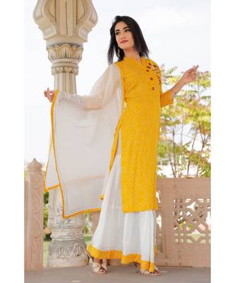 Women yellow Viscose Embroidered Kurta and SKIRT & COTTON DUPATTA SET 3