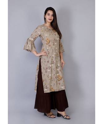 Women brown Cotton Kurta with hand work and Sharara Set 1