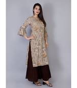 Women brown Cotton Kurta with hand work and Sharara Set