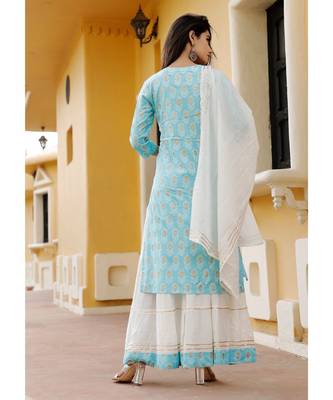 Women blue Viscose Embroidered Kurta and SKIRT & COTTON DUPATTA SET 3