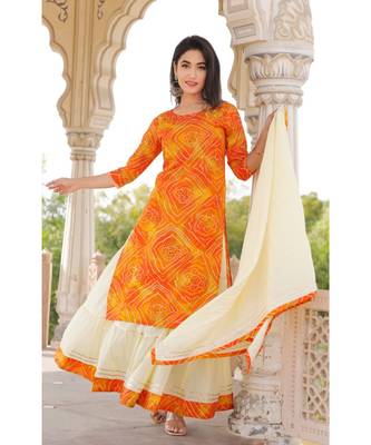 Women multicolor Viscose Embroidered Kurta and SKIRT & COTTON DUPATTA SET 1