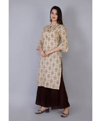 Women beige Viscose Printed Kurta and Sharara set 1