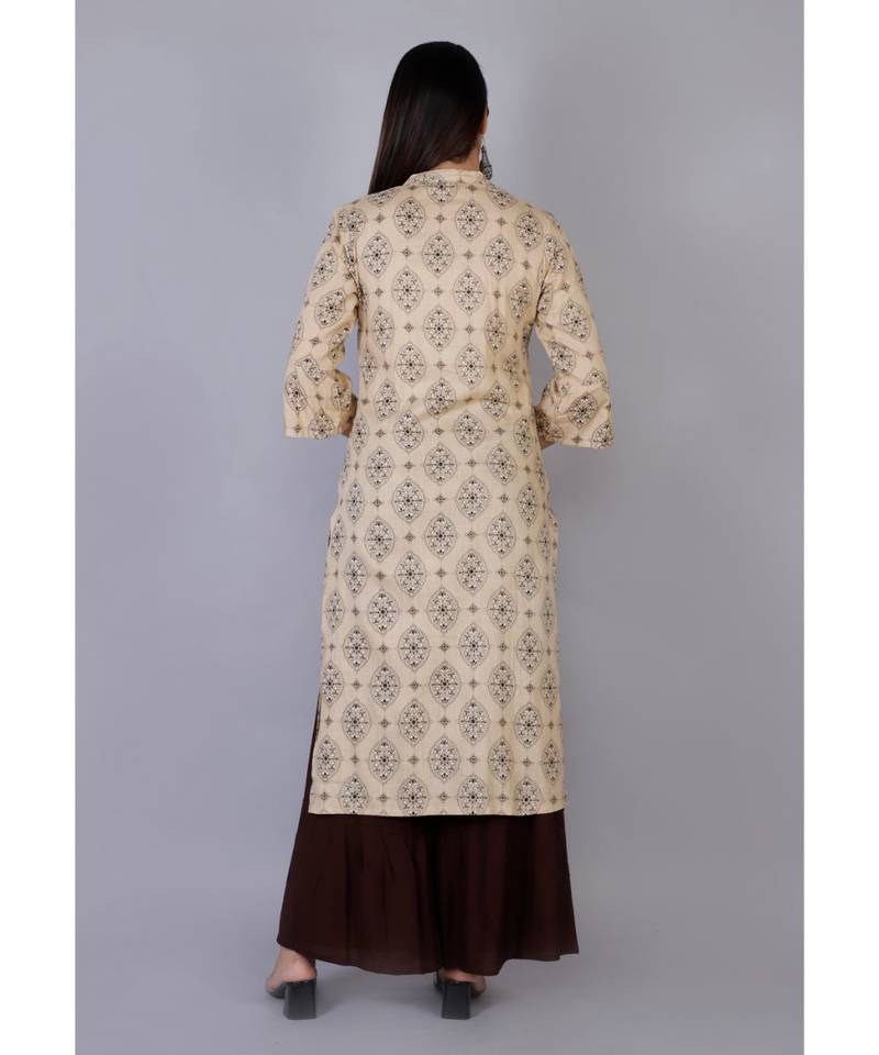 Women beige Viscose Printed Kurta and Sharara set