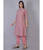 Women peach Cotton Stripe Kurta and Pant Set
