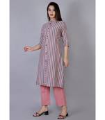 Women grey Cotton Stripe Kurta and Pant Set