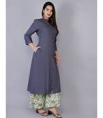 Women grey Rayon Solid Kurta with Printed Cotton Plazoo Set