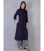 Women blue Rayon Solid Kurta with Printed Cotton Plazoo Set