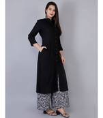 Women black Rayon Solid Kurta with Printed Cotton Plazoo Set