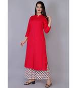 Women magenta Rayon Solid Kurta with Printed Cotton Plazoo Set