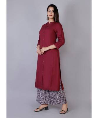 Women purple Rayon Solid Kurta with Printed Cotton Plazoo Set 1