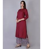 Women purple Rayon Solid Kurta with Printed Cotton Plazoo Set