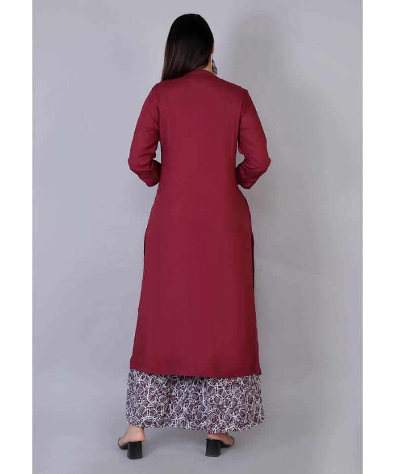 Women purple Rayon Solid Kurta with Printed Cotton Plazoo Set