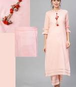 Pink Colored Solid Cotton Kurta With Plazzo 