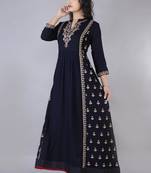 Women Viscose Embroidered Flair Dress