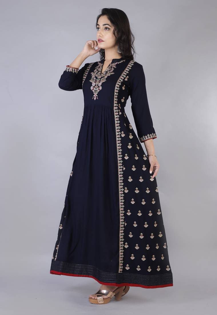 Women Viscose Embroidered Flair Dress