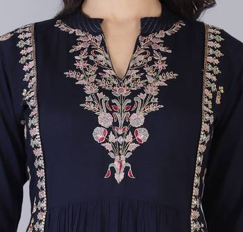 Women Viscose Embroidered Flair Dress 2
