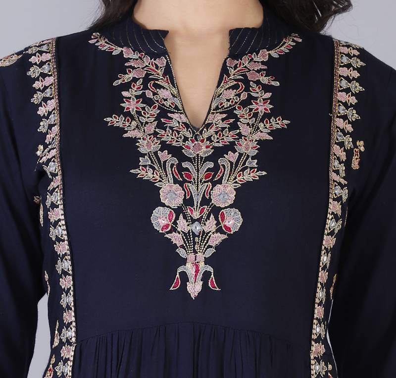 Women Viscose Embroidered Flair Dress