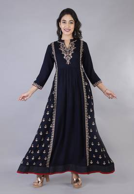 Women Viscose Embroidered Flair Dress 3