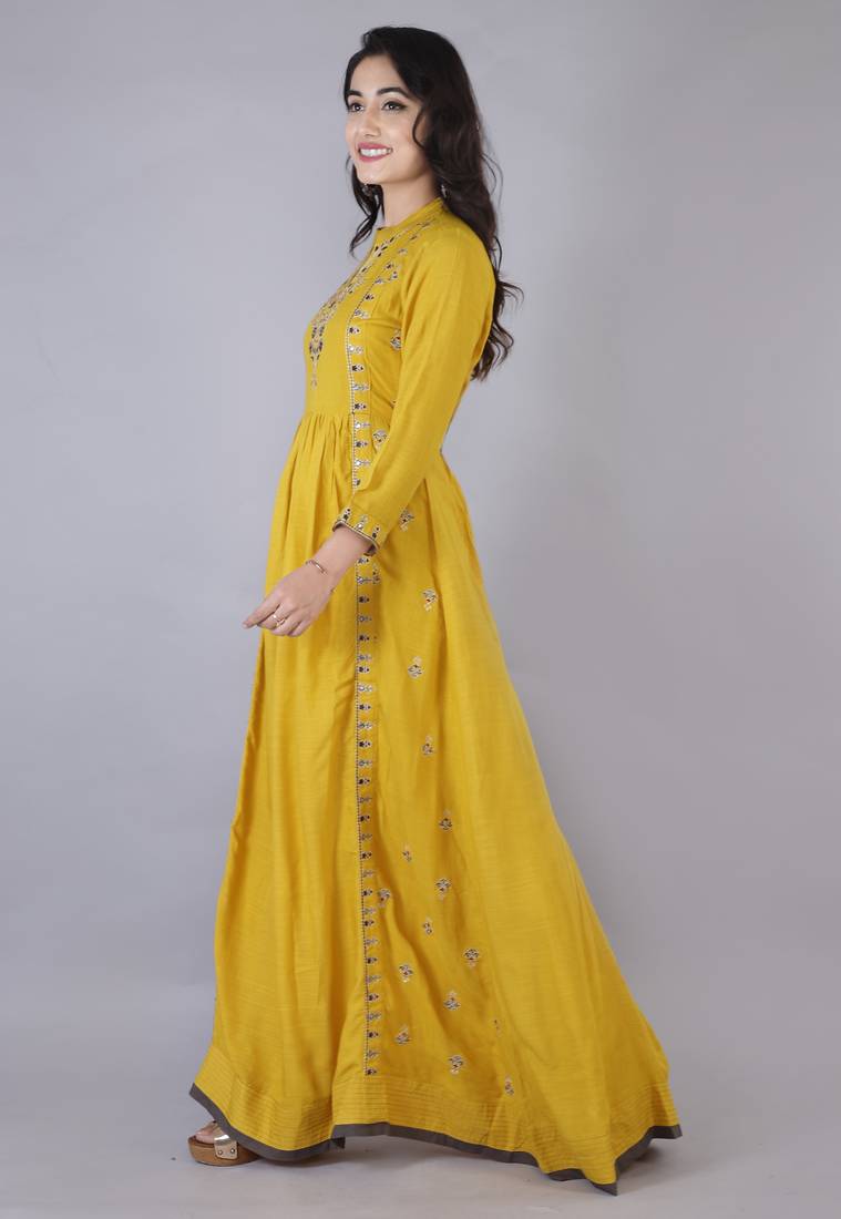 Women Viscose Embroidered Flair Dress