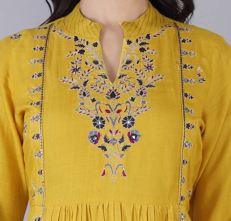 Women Viscose Embroidered Flair Dress