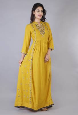 Women Viscose Embroidered Flair Dress 1