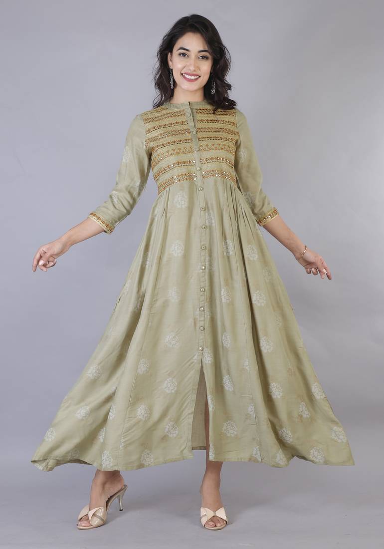 Women Viscose Embroidered Flair Dress