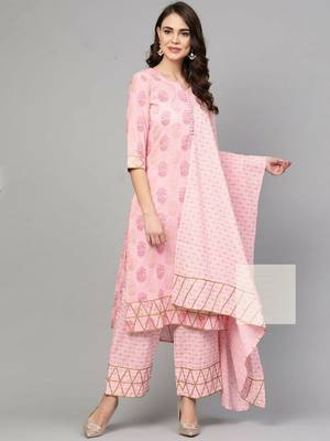 Pink Colored Embroidery Worked Kurta Set With Plazzo And Dupatta 1