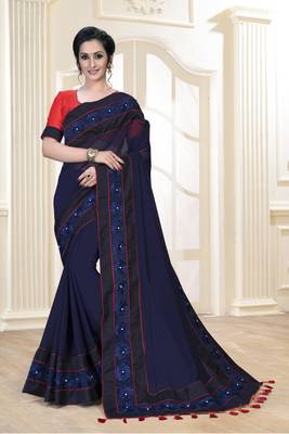 Blue Ribbin Gotta patti With Pearls Georgette Designer Saree With Blouse 1