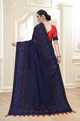 Blue Ribbin Gotta patti With Pearls Georgette Designer Saree With Blouse 2