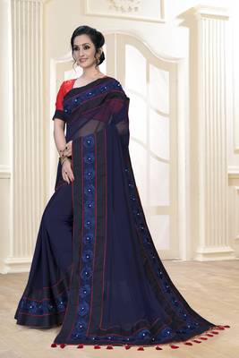 Blue Ribbin Gotta patti With Pearls Georgette Designer Saree With Blouse 3