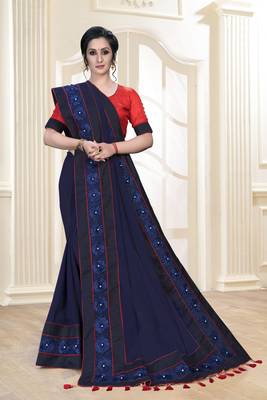 Blue Ribbin Gotta patti With Pearls Georgette Designer Saree With Blouse 4