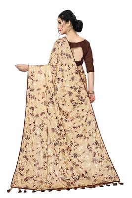 Beige Plain Lycra Designer Saree With Blouse 2