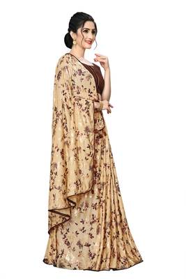 Beige Plain Lycra Designer Saree With Blouse 4