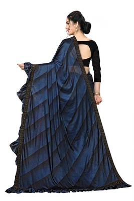 Blue Plain Lycra Designer Saree With Blouse 2
