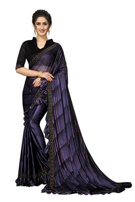 Purple Plain Lycra Designer Saree With Blouse 1