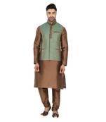 Brown Woven Polysilk Kurta  Pajama